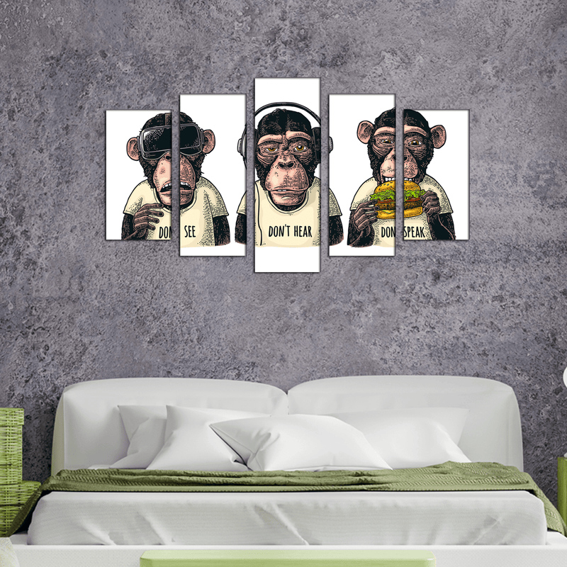 DECORGLANCE Posters, Prints, & Visual Artwork Three Wise Monkeys Canvas Wall Painting- With 5 Frames