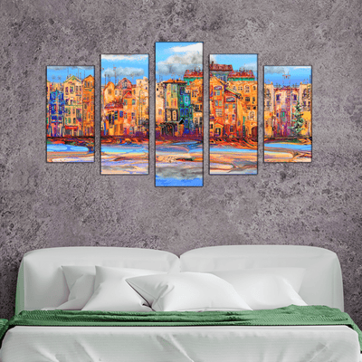 DECORGLANCE Posters, Prints, & Visual Artwork Town View Spread Art Canvas Wall Painting- With 5 Frames