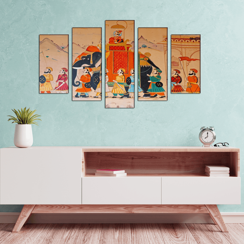 DECORGLANCE Posters, Prints, & Visual Artwork Traditional Rajasthani Wall Street Art  Canvas Wall Painting- With 5 Frames