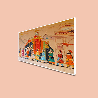 DecorGlance Posters, Prints, & Visual Artwork CANVAS PRINT WHITE FLOATING FRAME / (48x24) Inch / (121x60) Cm Traditional Rajasthani Wall Street Art Floating Frame Canvas Wall painting