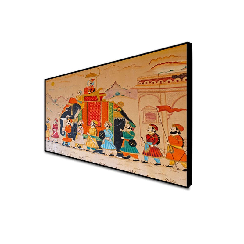DecorGlance Posters, Prints, & Visual Artwork CANVAS PRINT BLACK FLOATING FRAME / (48x24) Inch / (121x60) Cm Traditional Rajasthani Wall Street Art Floating Frame Canvas Wall painting