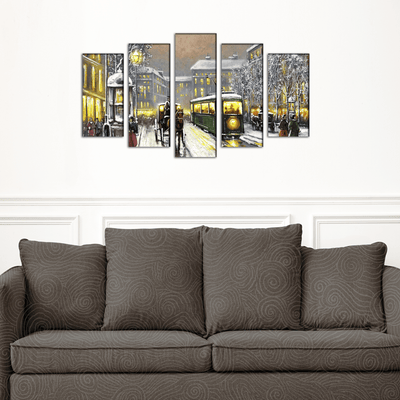 DECORGLANCE Posters, Prints, & Visual Artwork Tram In The Street Canvas Wall Painting- With 5 Frames