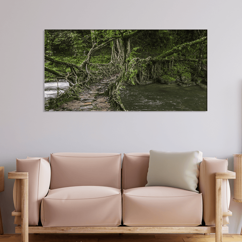DECORGLANCE Posters, Prints, & Visual Artwork Tree Bridge In Forest Canvas Wall Painting