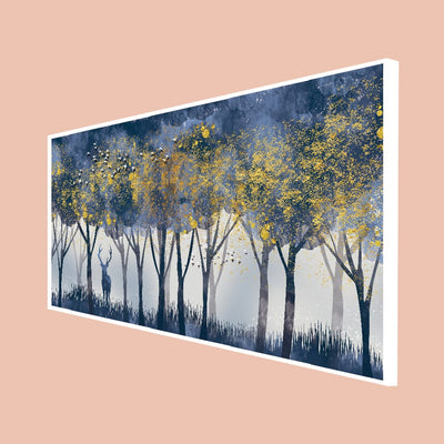 DecorGlance Posters, Prints, & Visual Artwork CANVAS PRINT WHITE FLOATING FRAME / (48x24) Inch / (121x60) Cm Tree Forest Canvas Floating Wall Painting