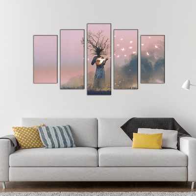DECORGLANCE Posters, Prints, & Visual Artwork Tree Playing Music Aesthetic Canvas Wall Painting- With 5 Frames