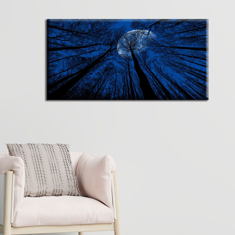 DecorGlance Posters, Prints, & Visual Artwork Trees Top View Under Beautiful Blue Moon Canvas Wall Painting