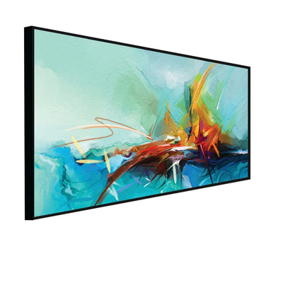 DecorGlance Posters, Prints, & Visual Artwork CANVAS PRINT BLACK FLOATING FRAME / (48x24) Inch / (121x60) Cm Vibrant Color Patch Abstract Canvas Floating Frame Wall Painting