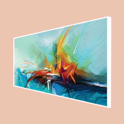 DecorGlance Posters, Prints, & Visual Artwork CANVAS PRINT WHITE FLOATING FRAME / (48x24) Inch / (121x60) Cm Vibrant Color Patch Abstract Canvas Floating Frame Wall Painting