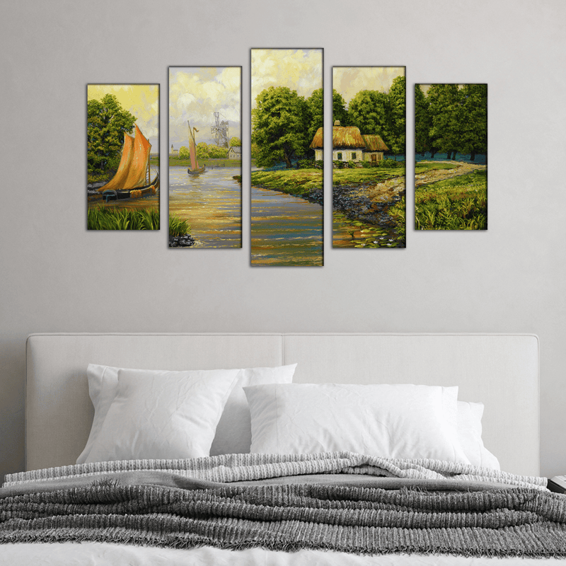 DECORGLANCE Posters, Prints, & Visual Artwork Village View Canvas Wall Painting- With 5 Frames