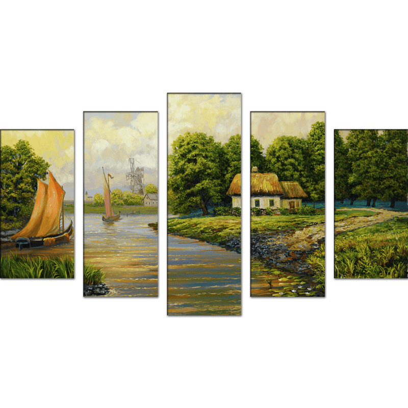 DECORGLANCE Posters, Prints, & Visual Artwork Village View Canvas Wall Painting- With 5 Frames