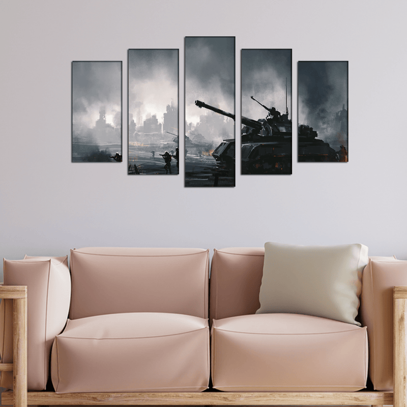 DECORGLANCE Posters, Prints, & Visual Artwork War Tank At Night Canvas Wall Painting- With 5 Frames