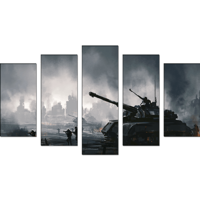 DECORGLANCE Posters, Prints, & Visual Artwork War Tank At Night Canvas Wall Painting- With 5 Frames