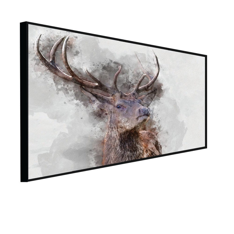 DecorGlance Posters, Prints, & Visual Artwork CANVAS PRINT BLACK FLOATING FRAME / (48x24) Inch / (121x60) Cm Water Color Effect Reindeer Floating Frame Canvas Wall Painting