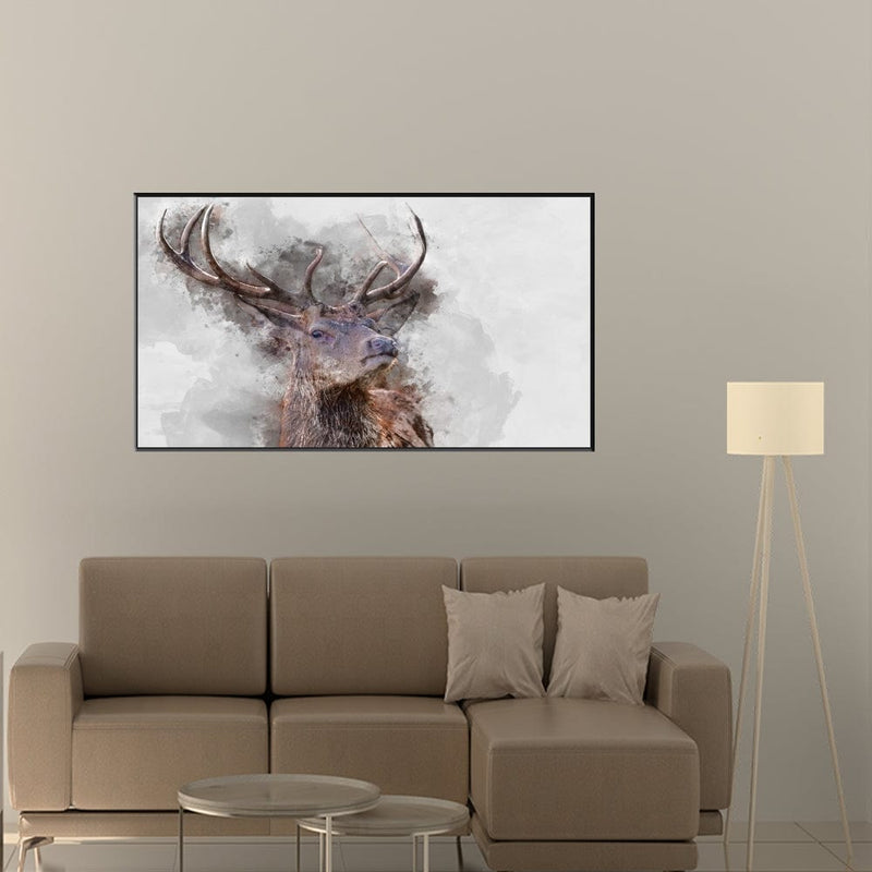 DecorGlance Posters, Prints, & Visual Artwork Water Color Effect Reindeer Floating Frame Canvas Wall Painting