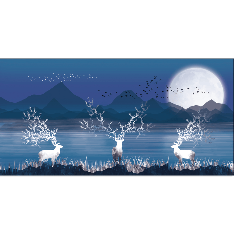 DECORGLANCE Posters, Prints, & Visual Artwork White Deer In Night Canvas Wall Painting