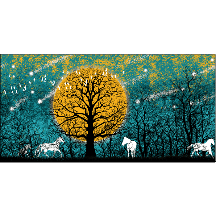 DECORGLANCE Posters, Prints, & Visual Artwork White Deer With Yellow Tree Abstract Canvas Wall Painting