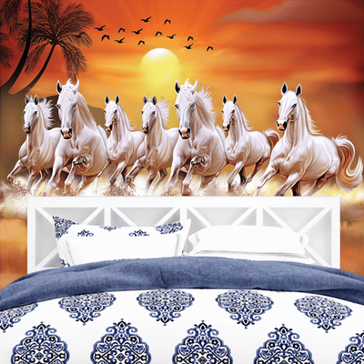 DECORGLANCE Posters, Prints, & Visual Artwork White Horses Running In Time Of Sunset Wallpaper