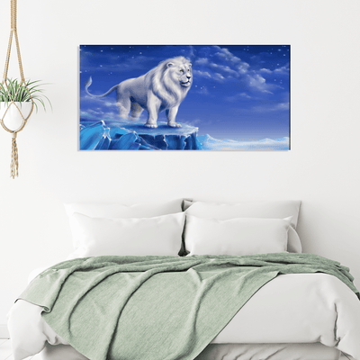 DECORGLANCE Posters, Prints, & Visual Artwork White Lion In Blue Sky Canvas Wall Painting