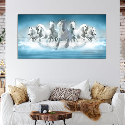 DECORGLANCE Posters, Prints, & Visual Artwork White Seven Horse Canvas Wall Painting