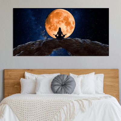 DECORGLANCE Posters, Prints, & Visual Artwork Woman Meditating In Front Of Moon Canvas Wall Painting