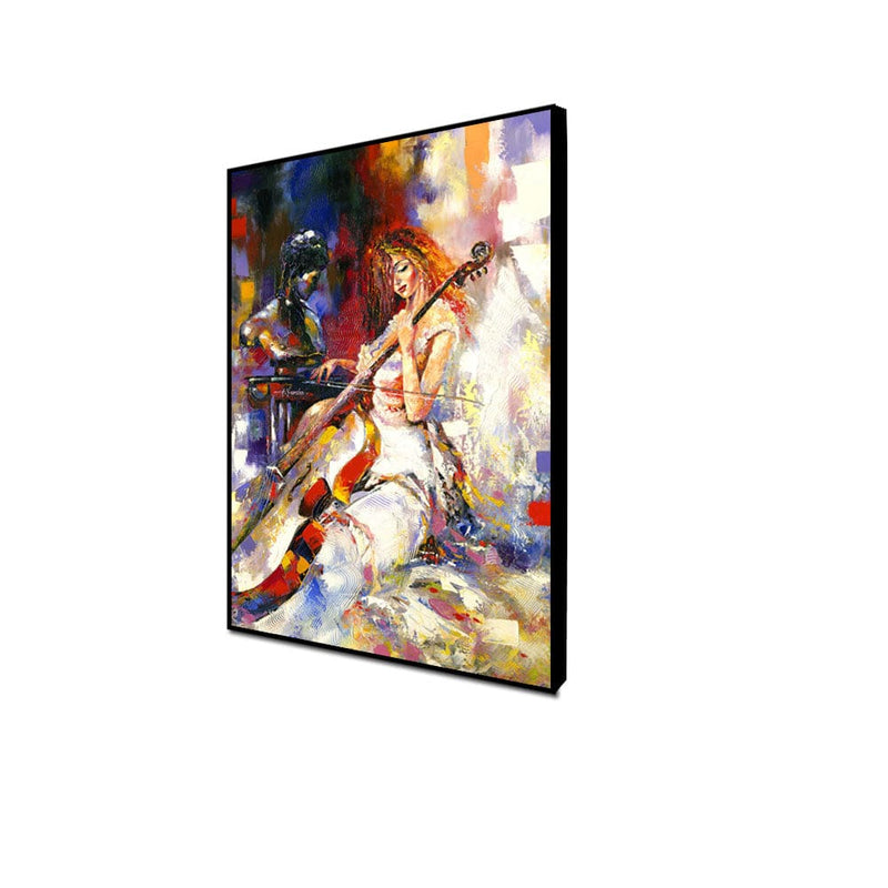 DecorGlance Posters, Prints, & Visual Artwork CANVAS PRINT BLACK FLOATING FRAME / (48x24) Inch / (121x60) Cm Woman Playing Guitar Canvas Wall Painting