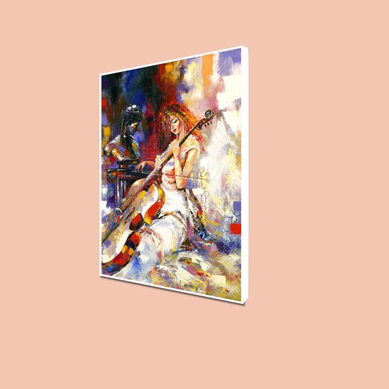 DecorGlance Posters, Prints, & Visual Artwork CANVAS PRINT WHITE FLOATING FRAME / (48x24) Inch / (121x60) Cm Woman Playing Guitar Canvas Wall Painting