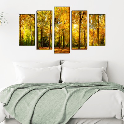 DECORGLANCE Posters, Prints, & Visual Artwork Yellow Forest Canvas Wall Painting- With 5 Frames