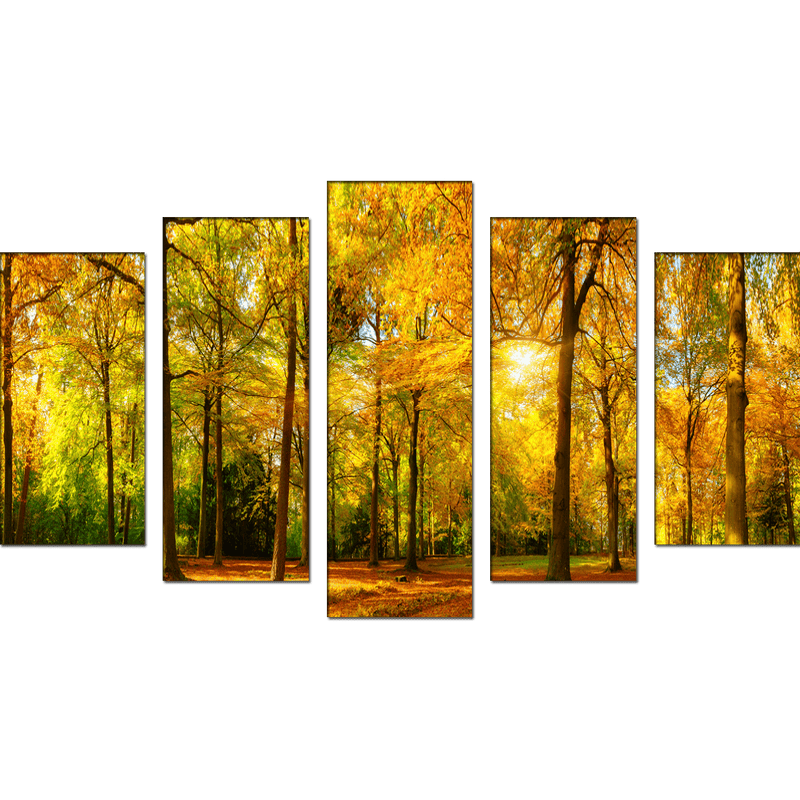 DECORGLANCE Posters, Prints, & Visual Artwork Yellow Forest Canvas Wall Painting- With 5 Frames