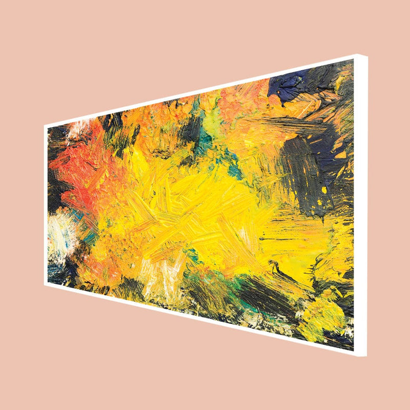 DecorGlance Posters, Prints, & Visual Artwork CANVAS PRINT WHITE FLOATING FRAME / (48x24) Inch / (121x60) Cm Yellow Stroke Abstract Canvas Floating Frame Wall Painting