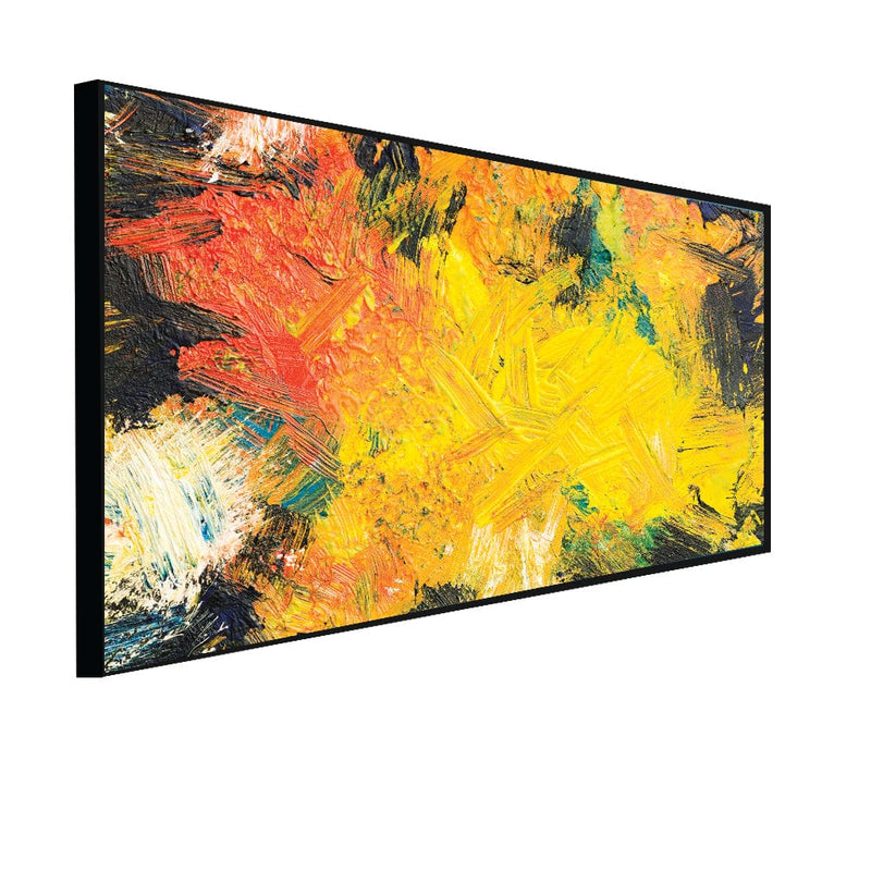 DecorGlance Posters, Prints, & Visual Artwork CANVAS PRINT BLACK FLOATING FRAME / (48x24) Inch / (121x60) Cm Yellow Stroke Abstract Canvas Floating Frame Wall Painting