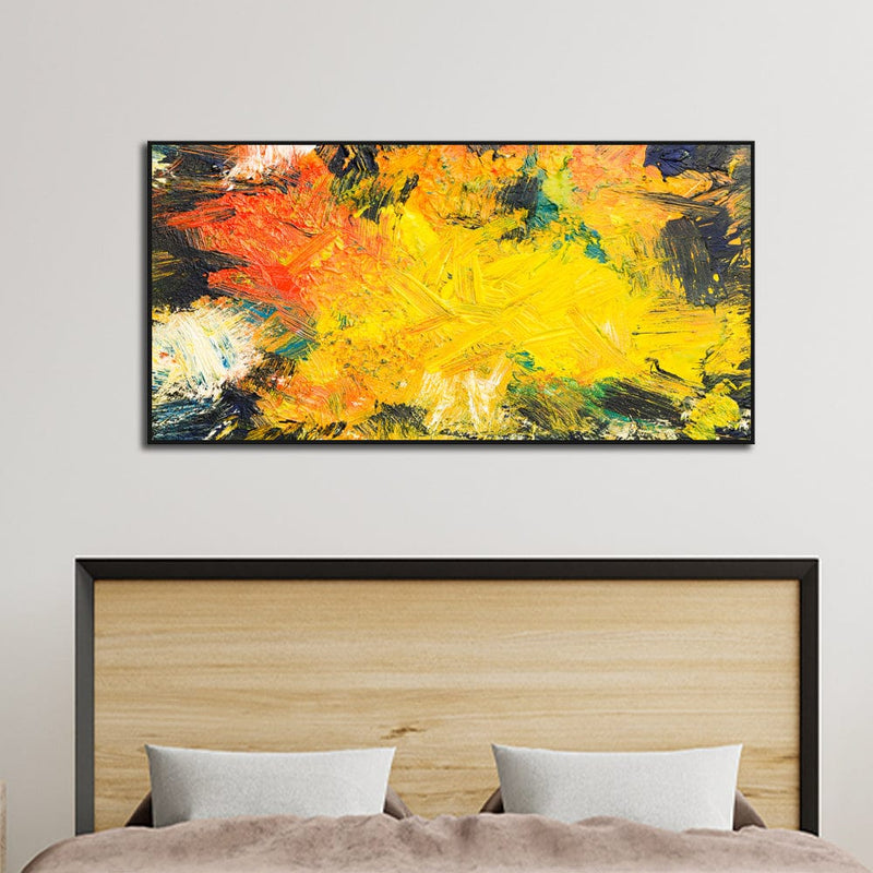 DecorGlance Posters, Prints, & Visual Artwork Yellow Stroke Abstract Canvas Floating Frame Wall Painting