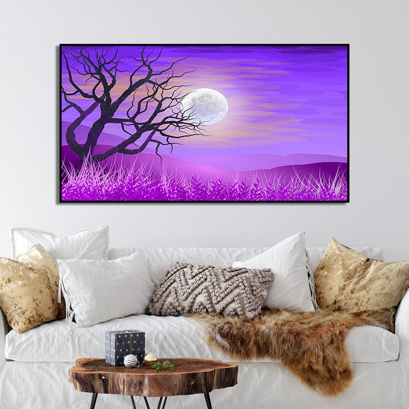 DecorGlance Purple Night Scenery Floating Frame Canvas Wall Painting