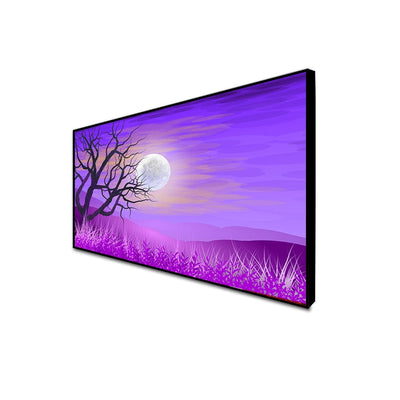 DecorGlance CANVAS PRINT BLACK FLOATING FRAME / (48x24) Inch / (121x60) Cm Purple Night Scenery Floating Frame Canvas Wall Painting