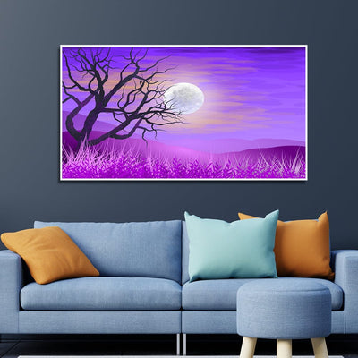 DecorGlance Purple Night Scenery Floating Frame Canvas Wall Painting