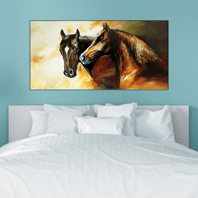 DecorGlance Rectangle painting Oil Color Couple Horse Canvas Wall Painting