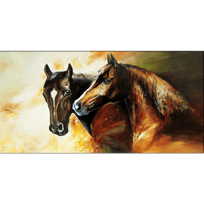 DecorGlance Rectangle painting Oil Color Couple Horse Canvas Wall Painting