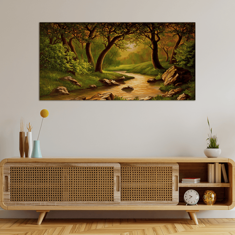 DecorGlance Rectangle painting Oil Color Forest Scenery Art Canvas Wall Painting