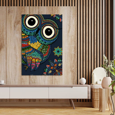 DecorGlance Rectangle painting Owl Madhubani On Canvas Wall Painting