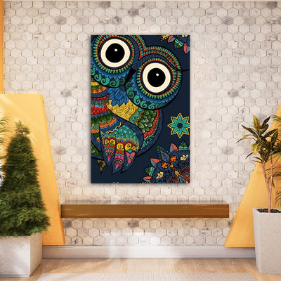 DecorGlance Rectangle painting Owl Madhubani On Canvas Wall Painting