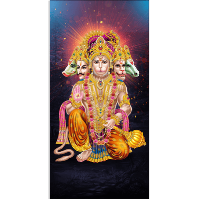 DecorGlance Rectangle painting Panchmukhi Lord Hanuman Canvas Wall Painting