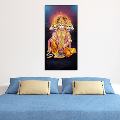 DecorGlance Rectangle painting Panchmukhi Lord Hanuman Canvas Wall Painting