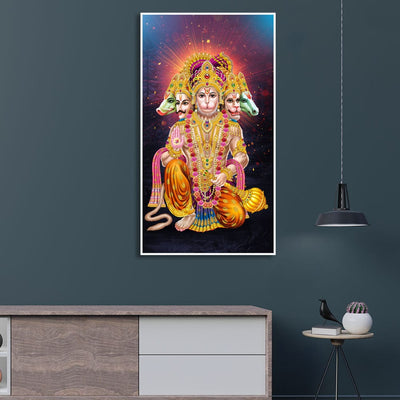 DecorGlance Rectangle painting Panchmukhi Lord Hanuman Floating Frame Canvas Wall Painting