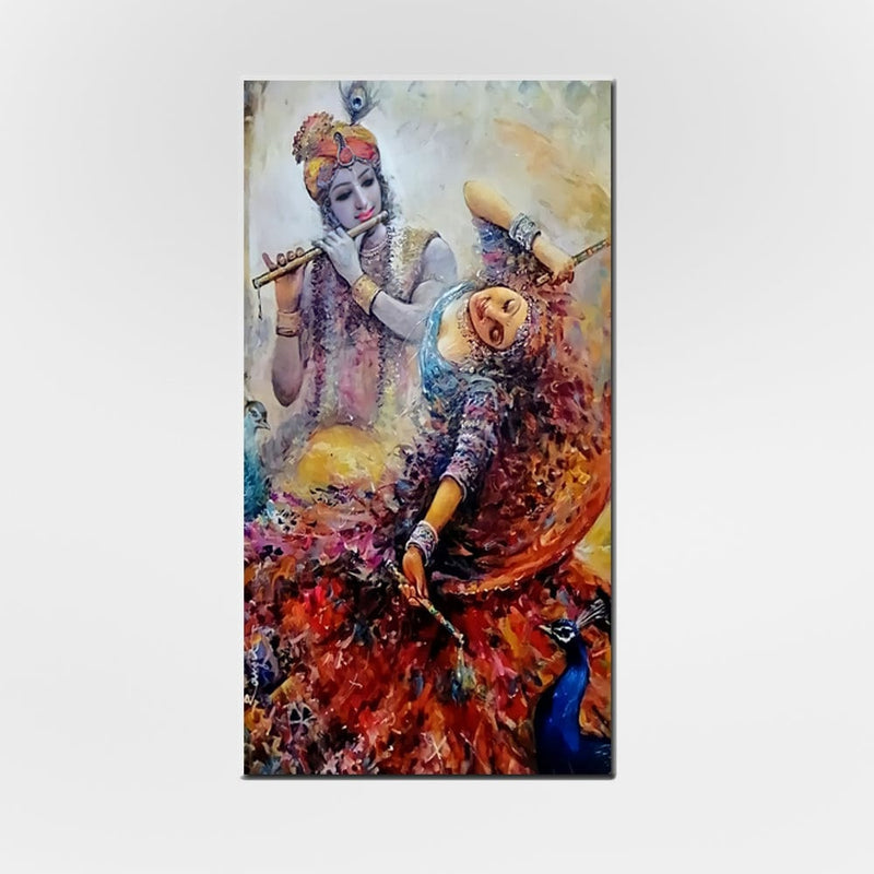 DecorGlance Rectangle painting Radha Krishna Abstract Canvas Wall Painting