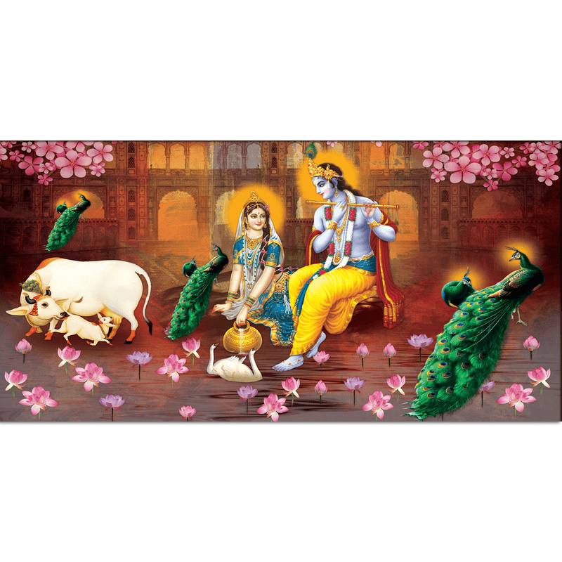DecorGlance Rectangle painting Radha Krishna Beautiful View Canvas Wall Painting