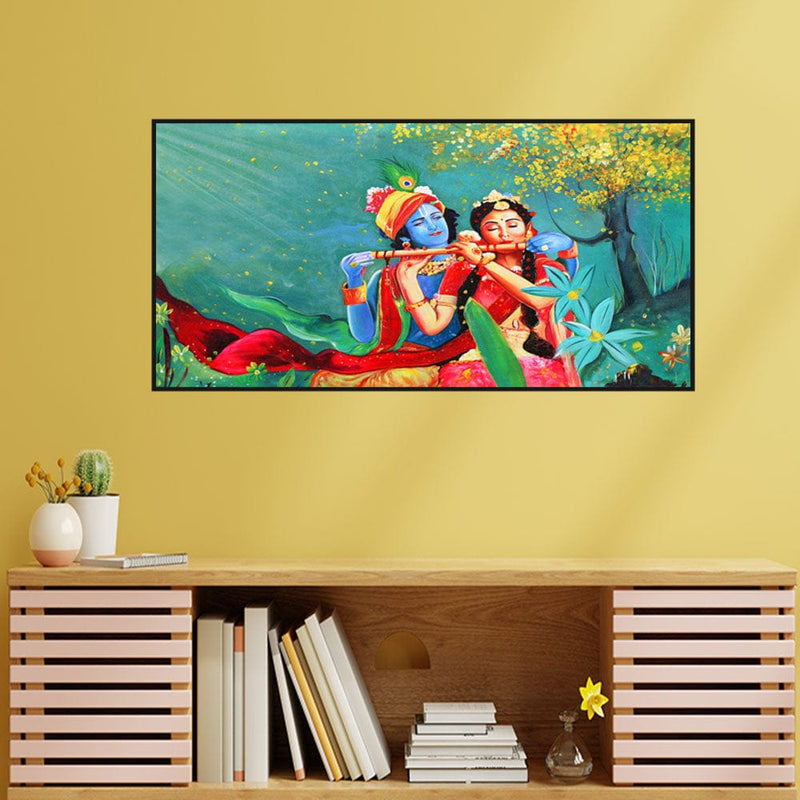 DecorGlance Rectangle painting Radha Krishna Canvas Floating Wall Painting