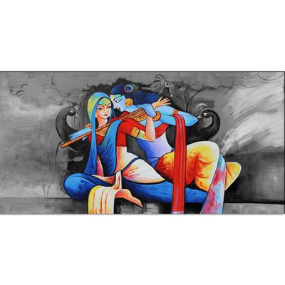 DecorGlance Rectangle painting Radha Krishna Love Scene Canvas Wall Painting