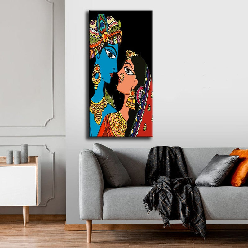 DecorGlance Rectangle painting Radha Krishna Madhubani Art Canvas Painting