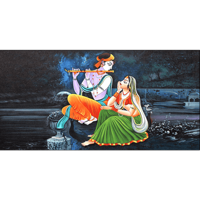 DecorGlance Rectangle painting Radha Krishna Playing Flute Canvas Wall Painting
