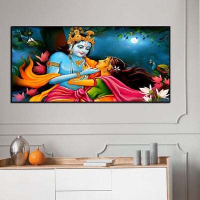 DecorGlance Rectangle painting Radha Krishna Raasleela View Floating Frame Canvas Wall Painting