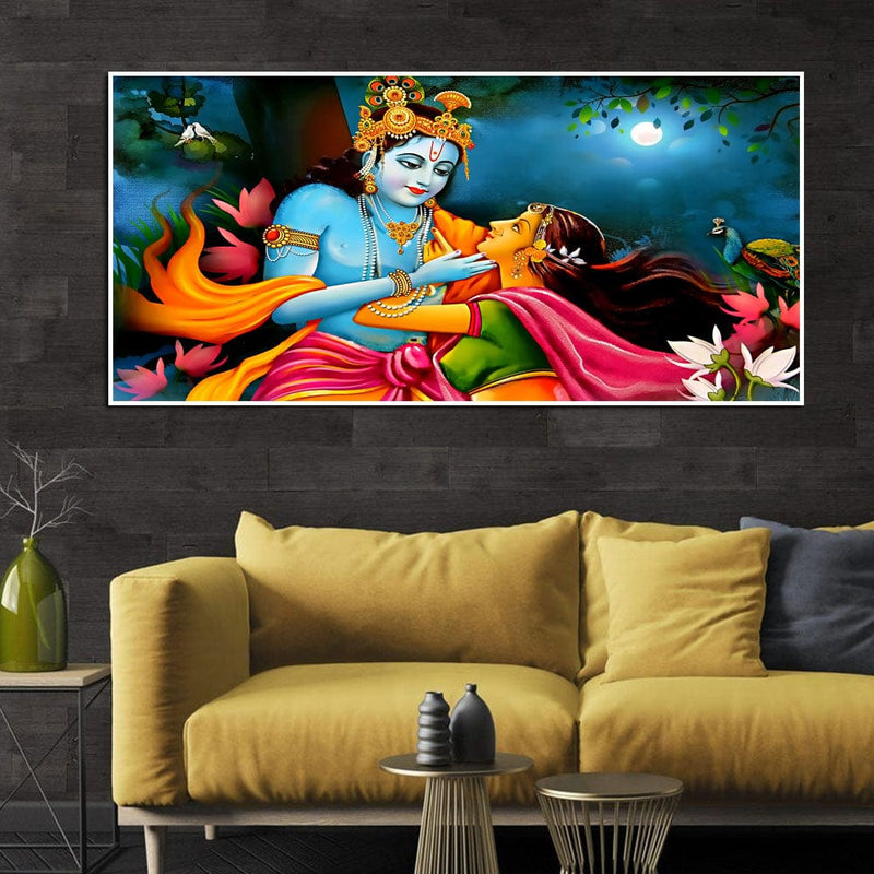 DecorGlance Rectangle painting Radha Krishna Raasleela View Floating Frame Canvas Wall Painting